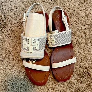 Tory Burch size 7.5 - Lowell 2 Perforated Leather Sandal, Ivory